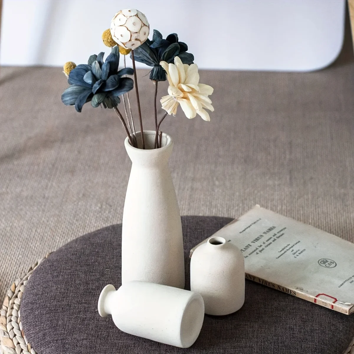 Ensemble de 3 Vases en Céramique Blanc pour Décoration Maison – Style Rustique et Moderne – Image 2