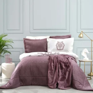 KARACA HOME BENJAMIN Ensemble de linge de lit complet avec couvre-lit 10 pièces pourpre
