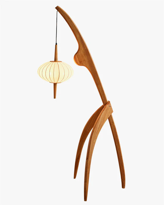 Lampadaire Trépied en Bois avec Abat-Jour Soucoupe – Image 2